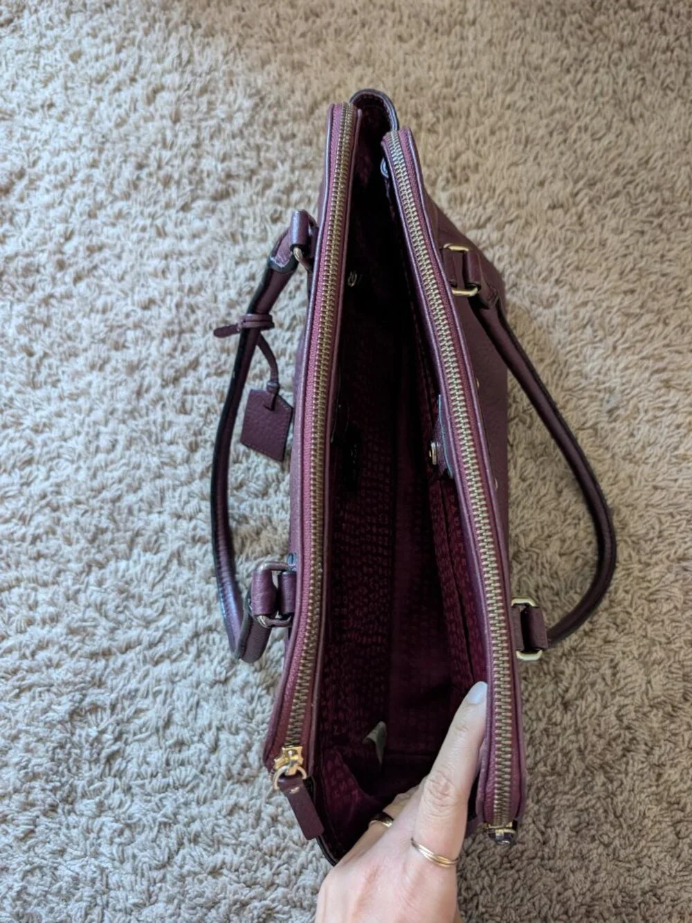 Kate Spade Bay Street Lydia Bag Satchel Burgundy Pebbled Leather